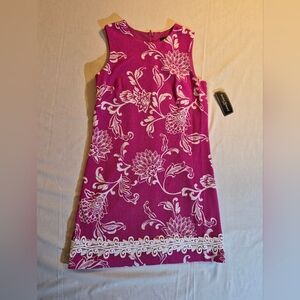 NWT Jessica Howard Pink&White Floral Sleeveless Dress White Lace Trim Size 4P